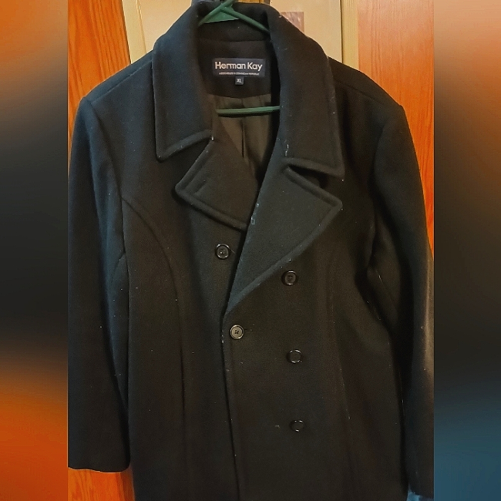 Men's Vintage Herman Kay Black Wool Peacoat